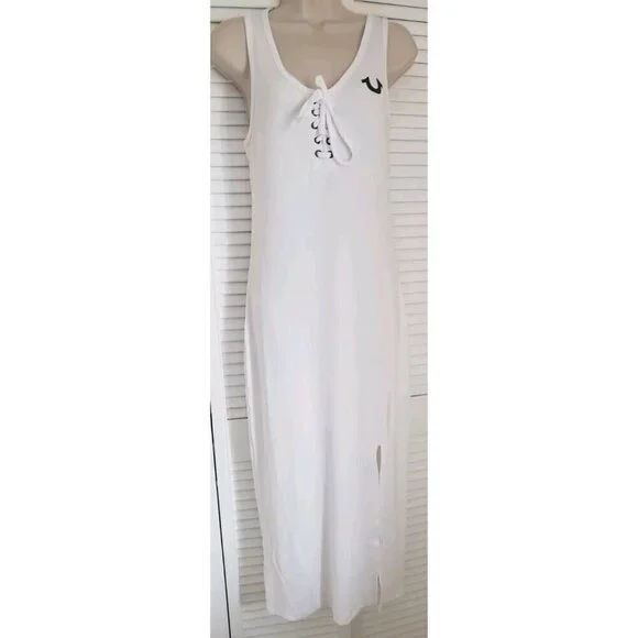NWT TRUE RELIGION WHITE LACE UP HS LOGO MIDI DRESS MEDIUM - Picture 3 of 9